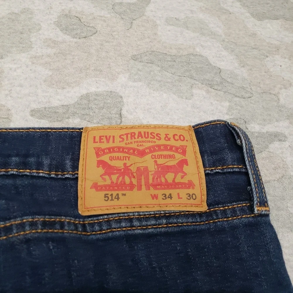 Levi's 514 Jeans Mens 34x30 Blue Straight Leg Pockets Denim Dark Wash Workwear